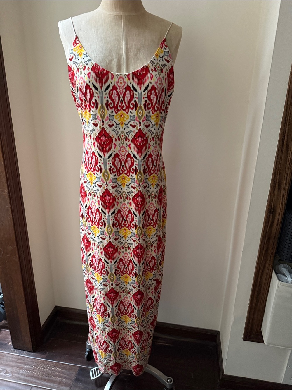 Alice + Olivia Red and Yellow Printed Spaghetti-Strap Maxi Dress